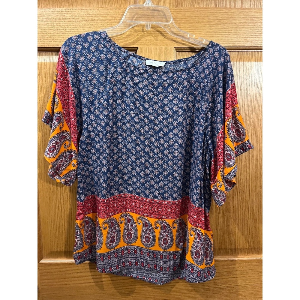 Beach Lunch Lounge Shirt Womens S Multicolor Paisley Boho Festival Relaxed Top